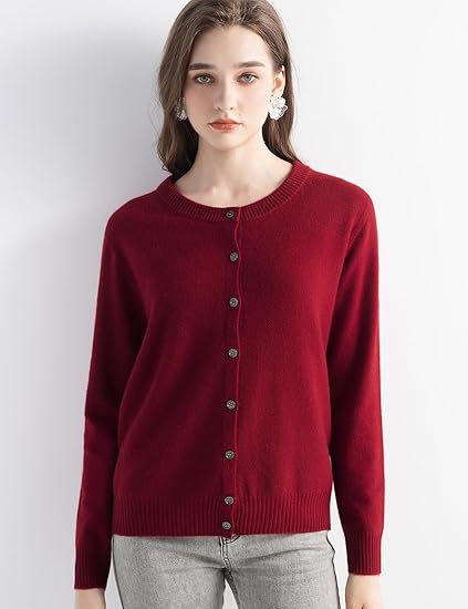 100% Pure Cashmere Cardigan Crew Neck Long Sleeve 2025 Fall Winter Warm Soft Knit Cardigan