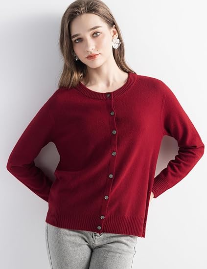 100% Pure Cashmere Cardigan Crew Neck Long Sleeve 2025 Fall Winter Warm Soft Knit Cardigan