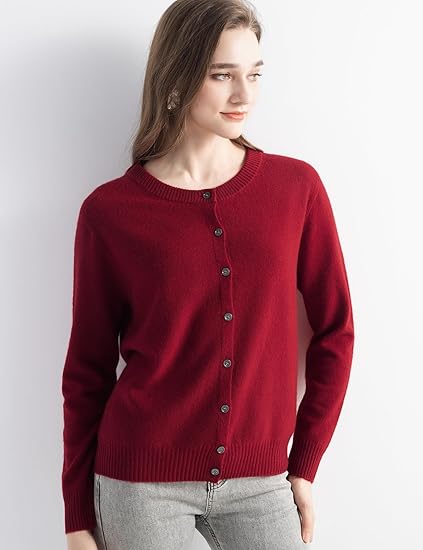 100% Pure Cashmere Cardigan Crew Neck Long Sleeve 2025 Fall Winter Warm Soft Knit Cardigan